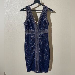 Bardot Navy Backless Lace Dress